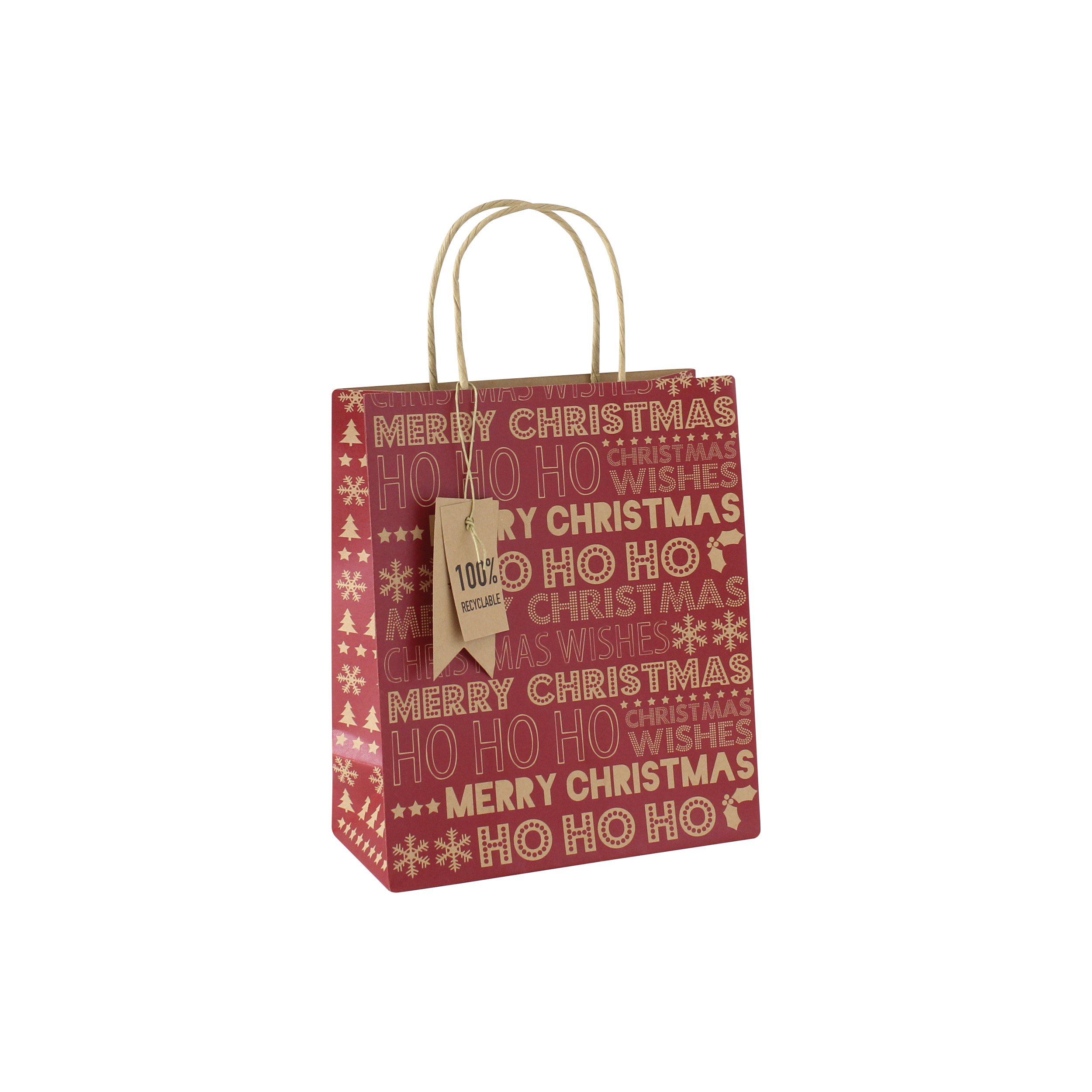 GIFTBAG KRAFT XMAS TXT MED (X-29199-3CC)